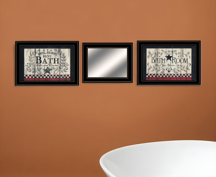 Set Of Three Hot Bath Black Framed Print Bathroom Wall Art