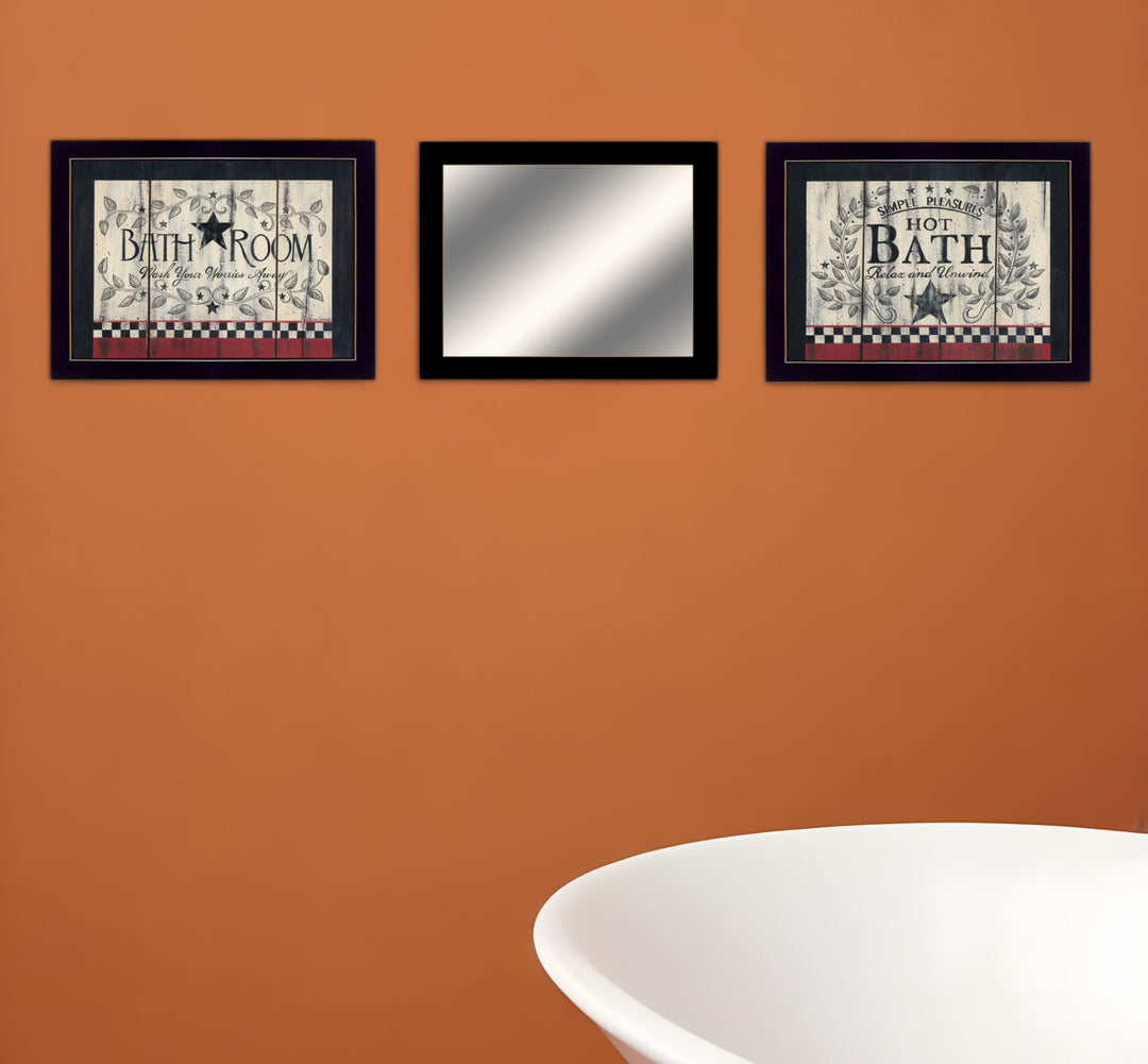 Set Of Three Hot Bath 14 Black Framed Print Bathroom Wall Art