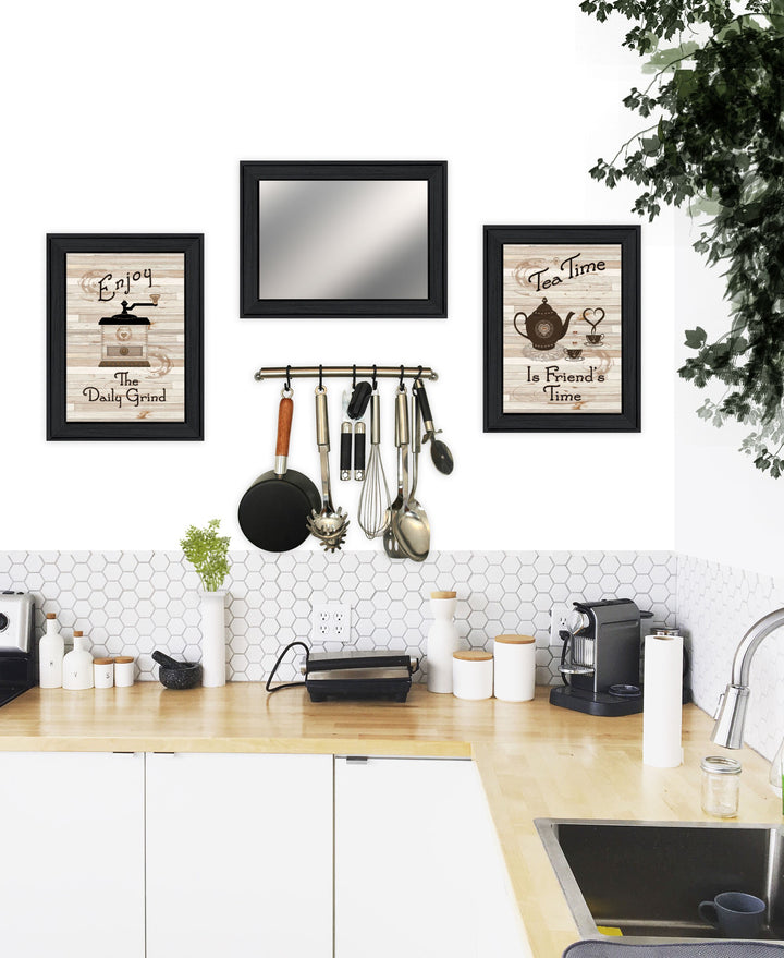 Set Of Three Enjoy Tea Time 2 Black Framed Print Kitchen Wall Art