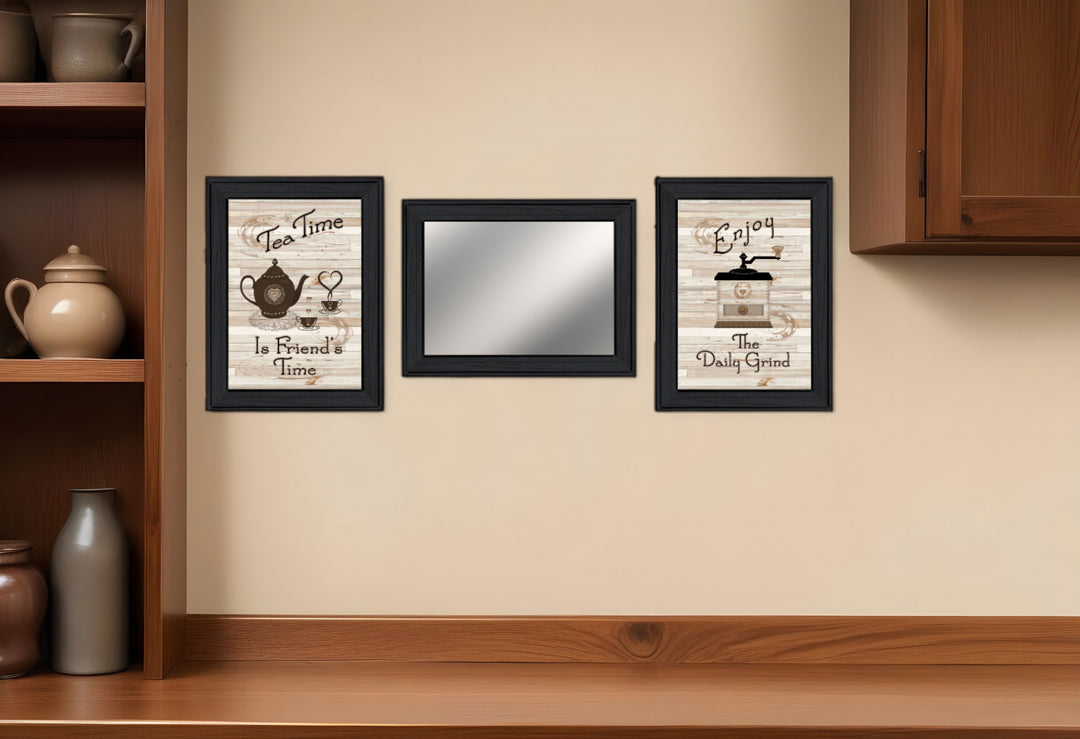 Set Of Three Enjoy Tea Time 2 Black Framed Print Kitchen Wall Art