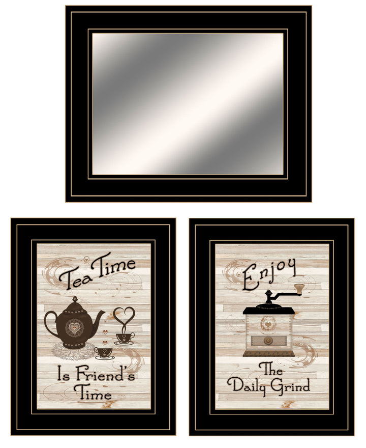 Set Of Three Enjoy Tea Time 3 Black Framed Print Kitchen Wall Art