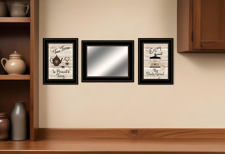 Set Of Three Enjoy Tea Time 3 Black Framed Print Kitchen Wall Art