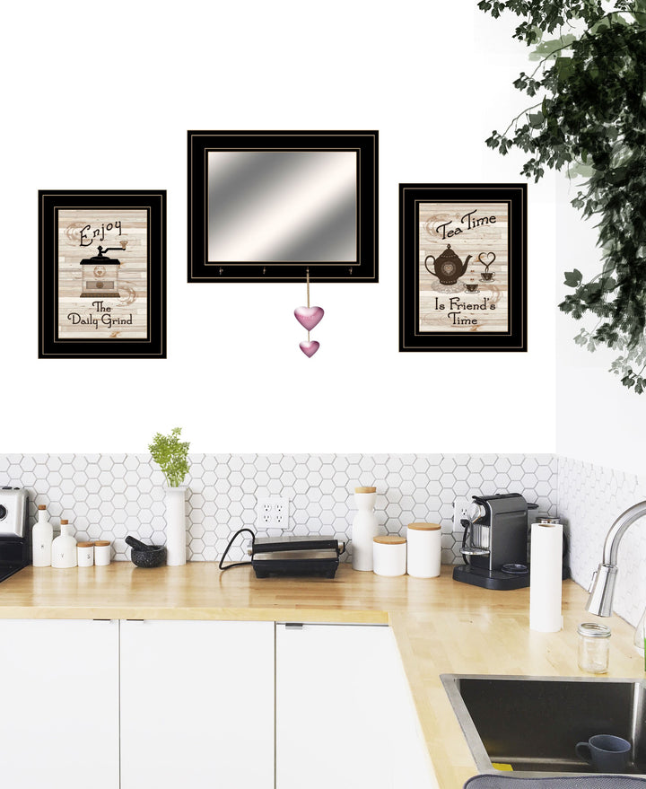 Set Of Three Enjoy Tea Time 7 Black Framed Print Kitchen Wall Art