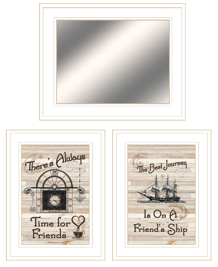 Set Of Three Friendship Journey White Frame Wall Art With Mirror