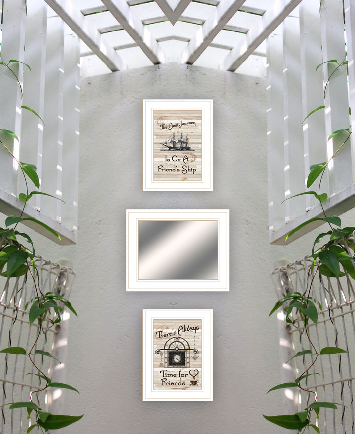 Set Of Three Friendship Journey White Frame Wall Art With Mirror