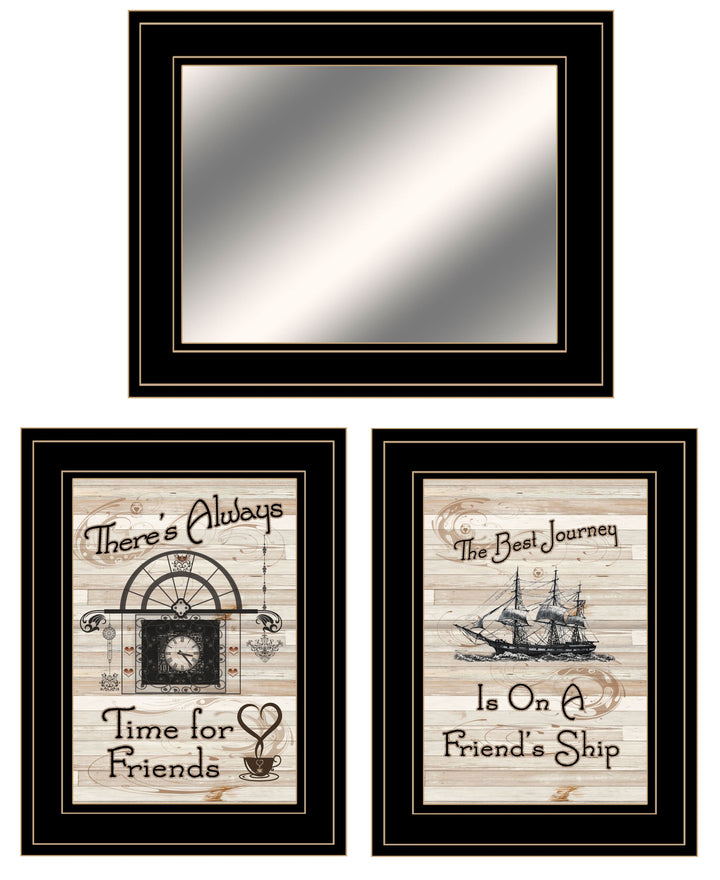 Set Of Three Friendship Journey Black Framed Wall Art With Mirror