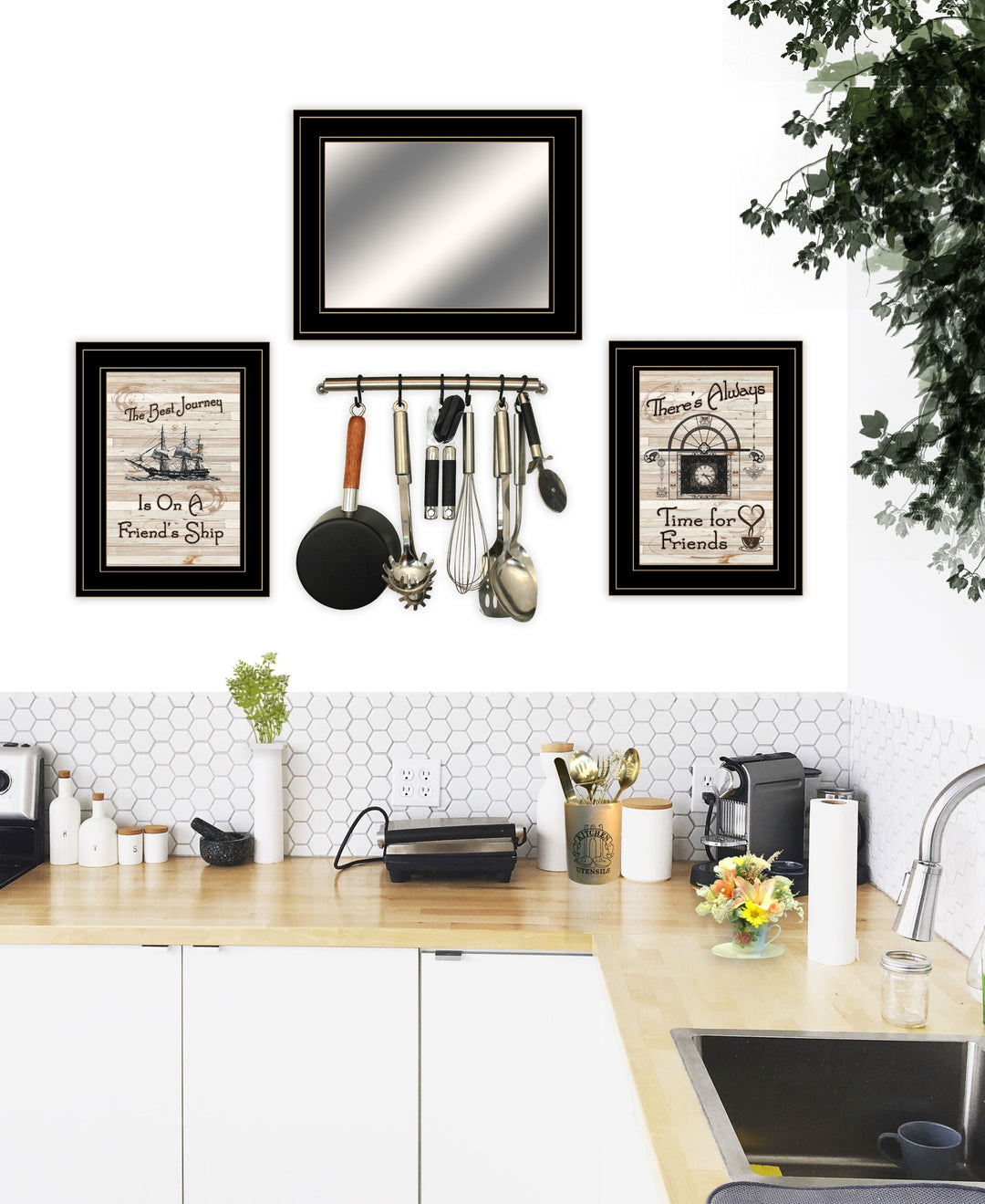 Set Of Three Friendship Journey Black Framed Wall Art With Mirror