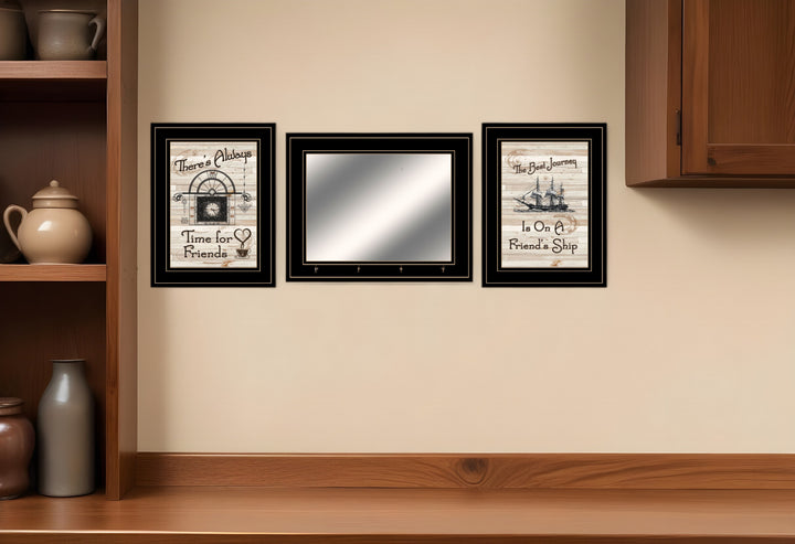 Set Of Three Friendship Journey 7 Black Framed Prints and Mirror with Hooks