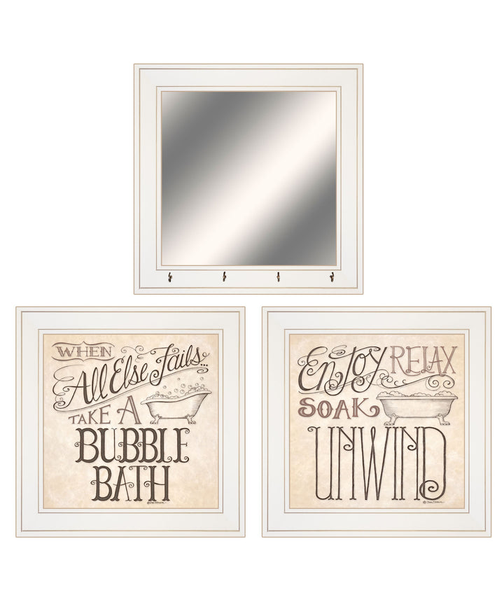 Set Of Three Soak and Unwind 2 White Framed Print Bathroom Wall Art