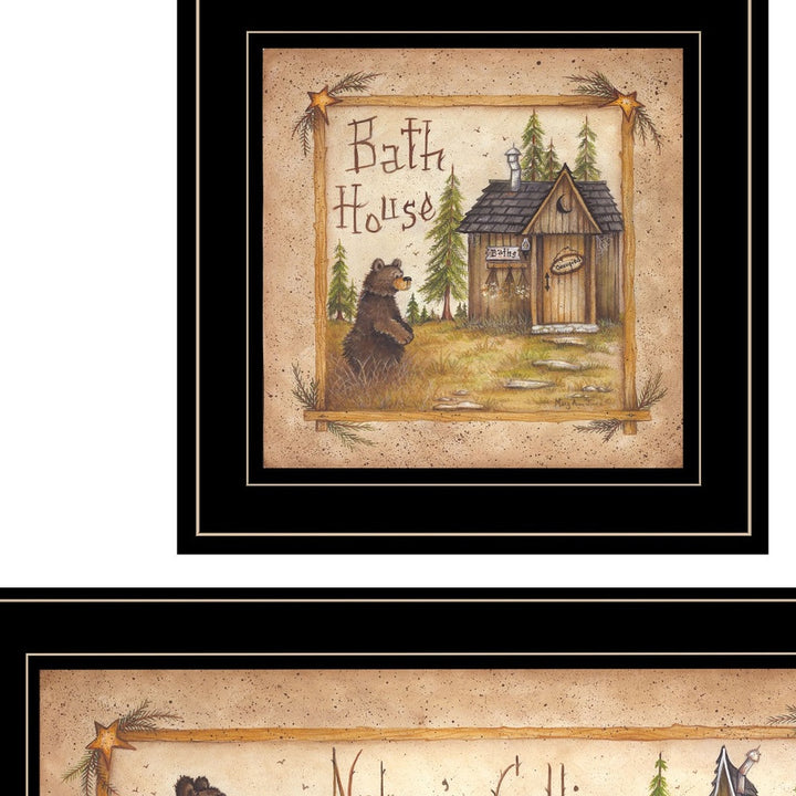 Set Of Three Natures Calling Black Framed Bathroom Wall Art With Mirror