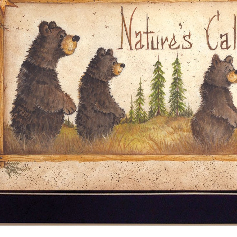 Set Of Three Natures Calling Black Framed Bathroom Wall Art With Mirror And Hooks