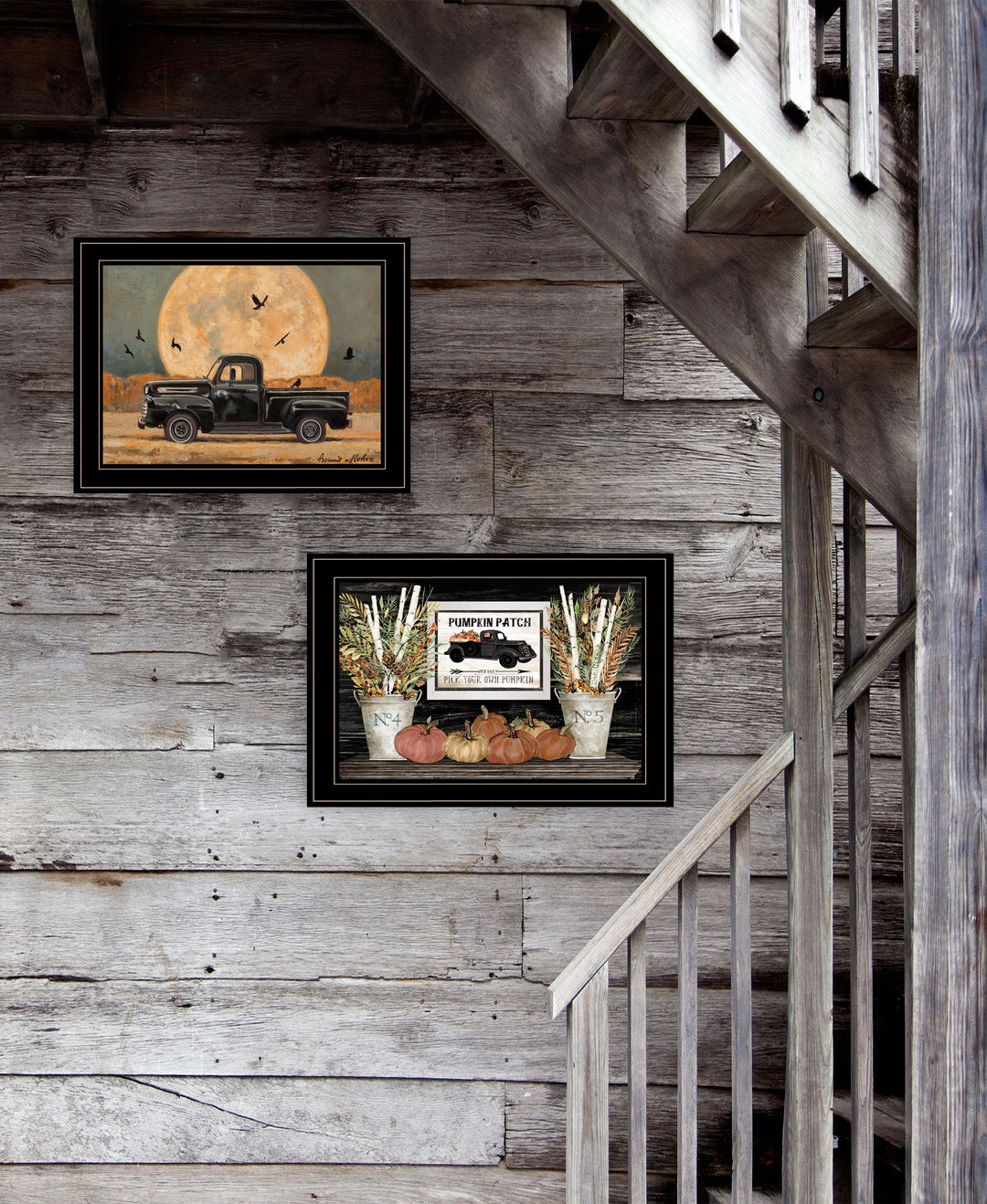 Set Of Two Harvest Moon 2 Black Framed Print Kitchen Wall Art