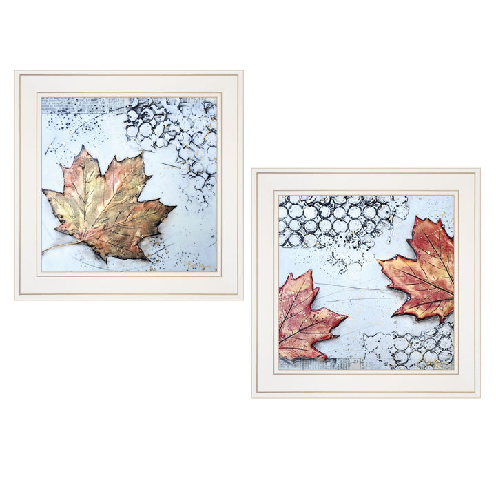 Set Of Two Channeling Fall Leaves White Framed Print Wall Art