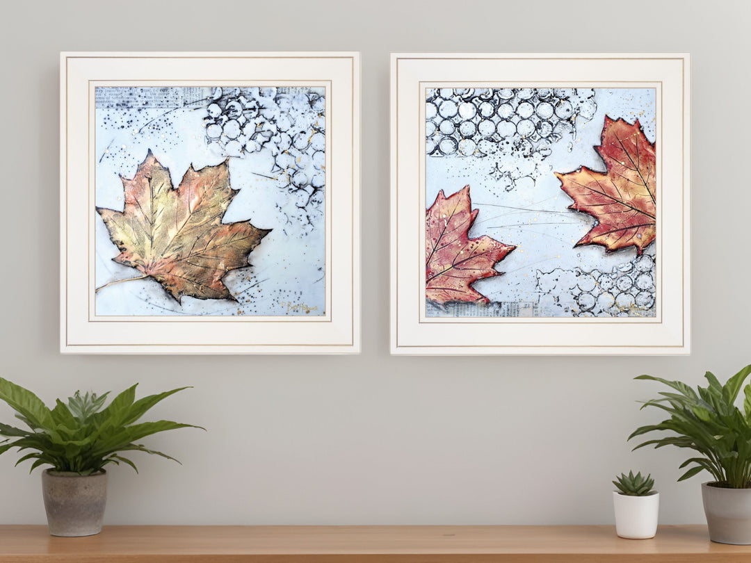 Set Of Two Channeling Fall Leaves White Framed Print Wall Art