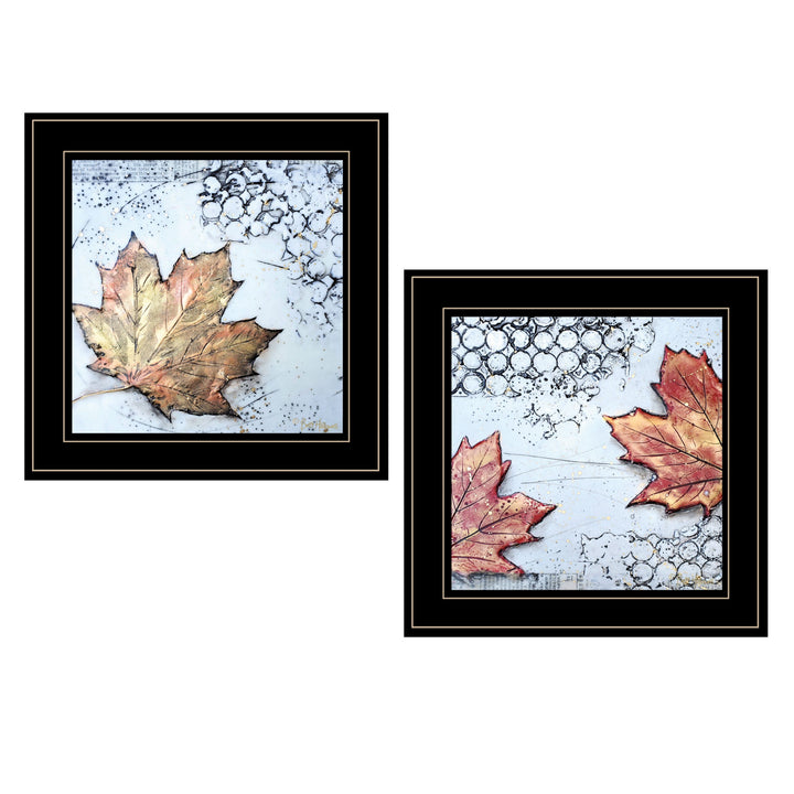 Set Of Two Channeling Fall Leaves Black Framed Print Wall Art