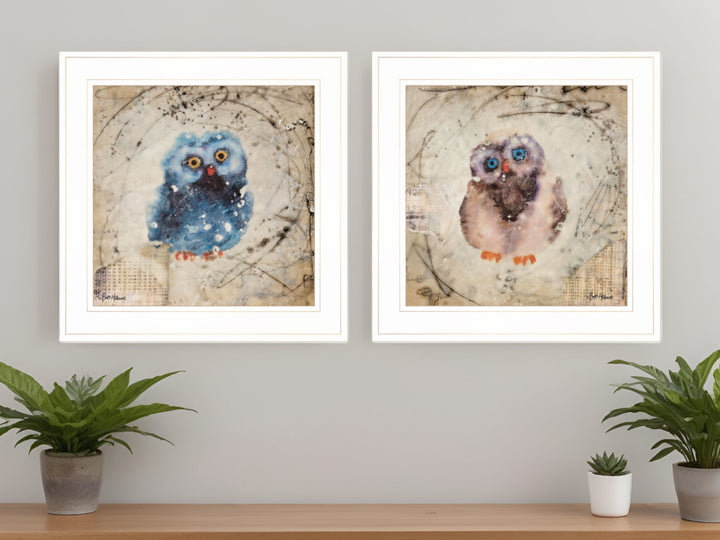 Set Of Two Wonder Years Owls 1 White Framed Print Wall Art