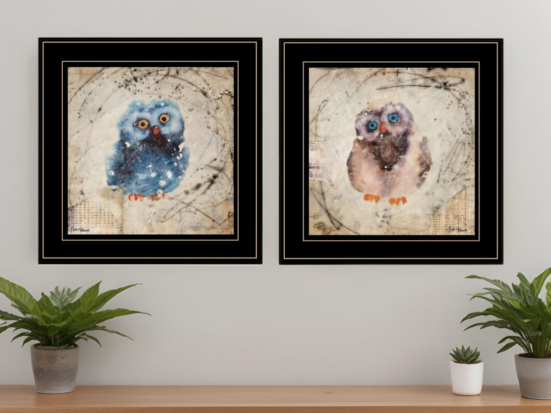 Set Of Two Wonder Years Owls Black Framed Print Wall Art