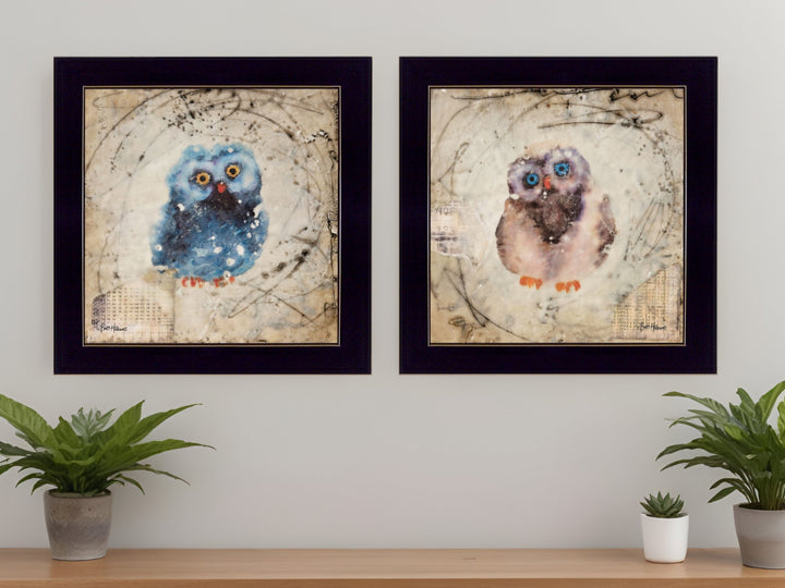 Set Of Two Wonder Years Owls Black Framed Print Wall Art