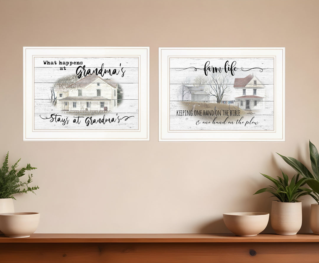 Set Of Two Stays at Grandmas 1 White Framed Print Wall Art