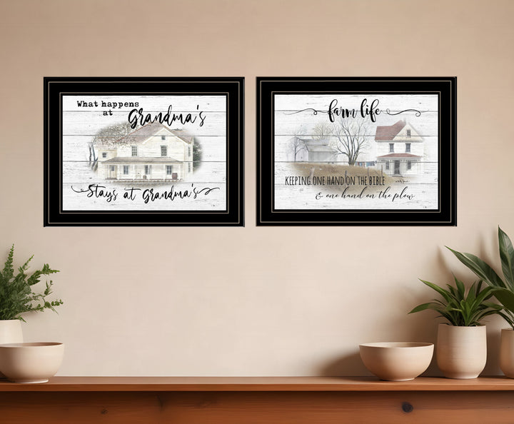 Set Of Two Stays at Grandmas 2 Black Framed Print Wall Art