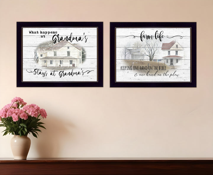 Set Of Two Stays at Grandmas Black Framed Print Wall Art