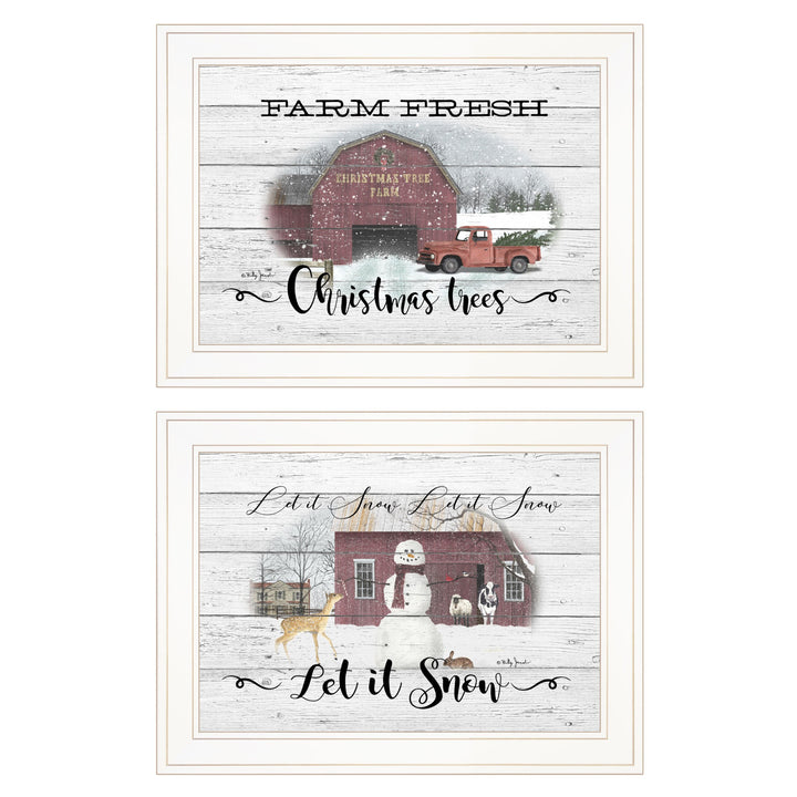 Set Of Two Farm Christmas 1 White Framed Print Wall Art