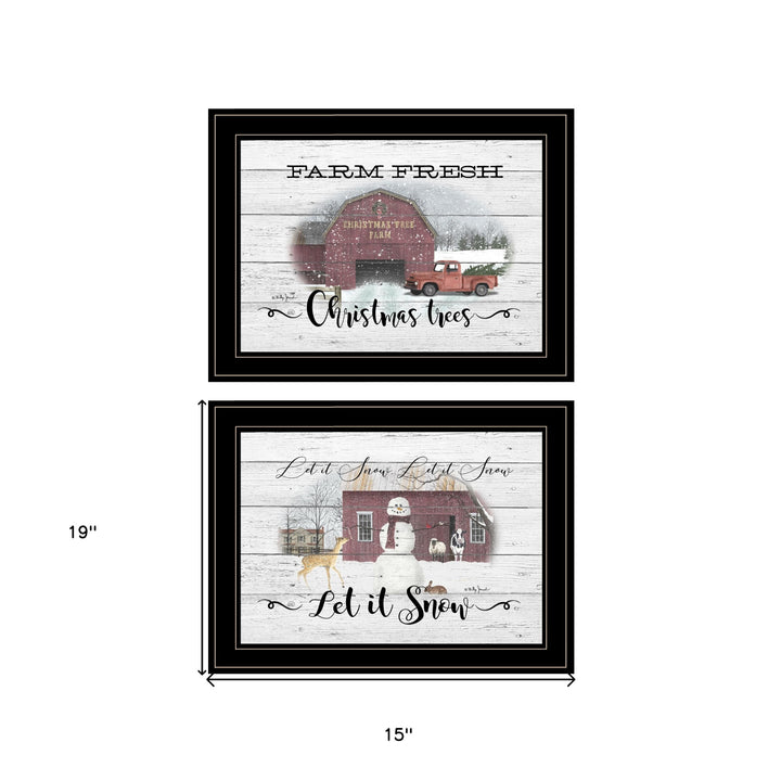 Set Of Two Farm Christmas 2 Black Framed Print Wall Art