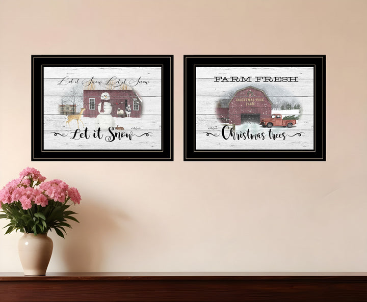 Set Of Two Farm Christmas 2 Black Framed Print Wall Art