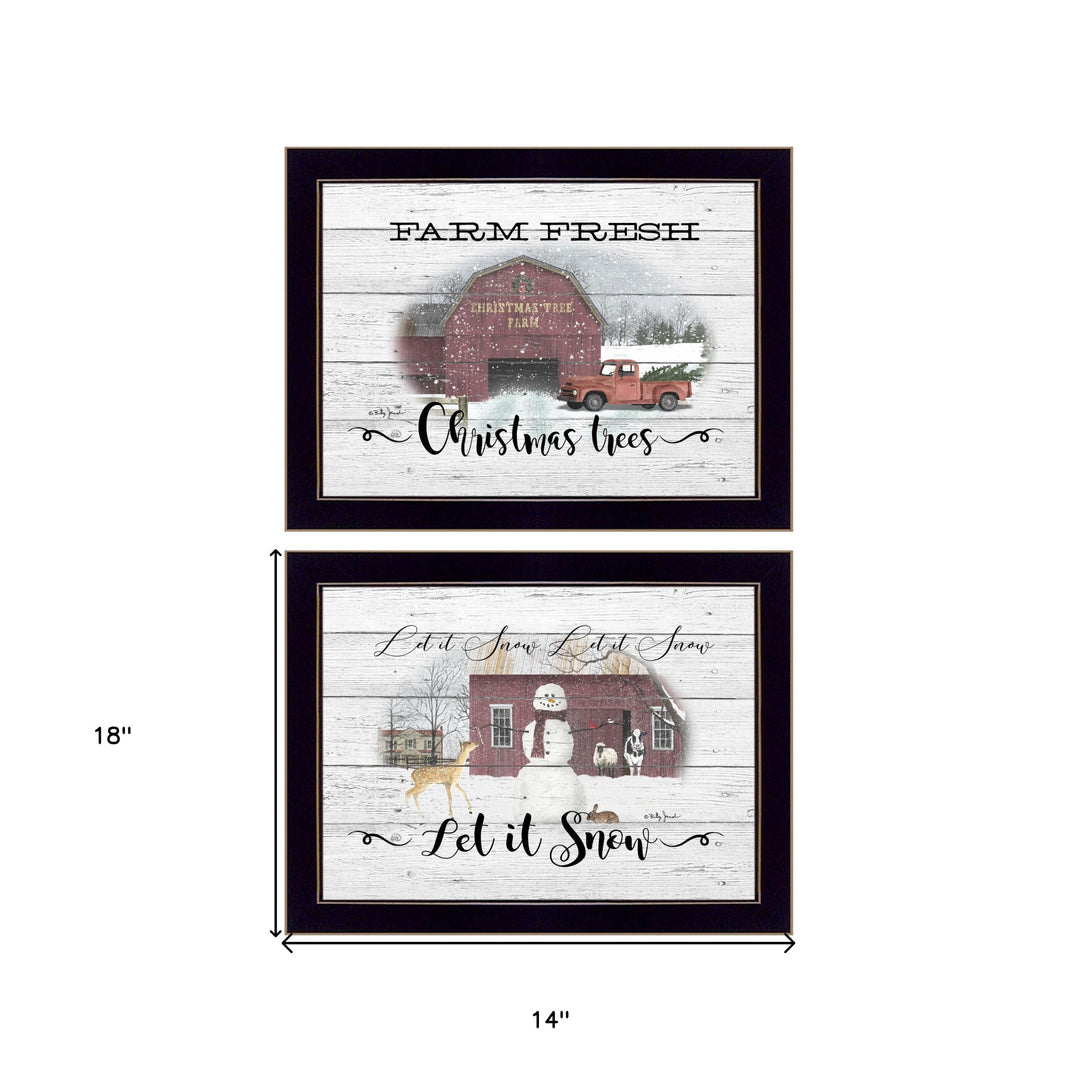 Set Of Two Farm Christmas Black Framed Print Wall Art