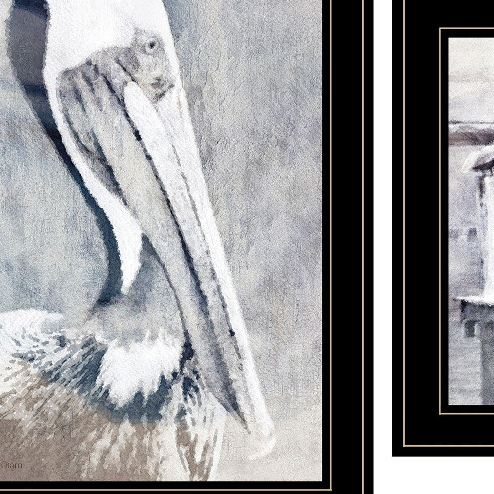 Set Of Two Pelican Party Black Framed Coastal Wall Art