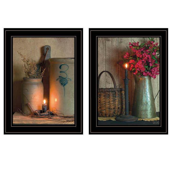 Set Of Two Country Candlelight Black Framed Print Wall Art