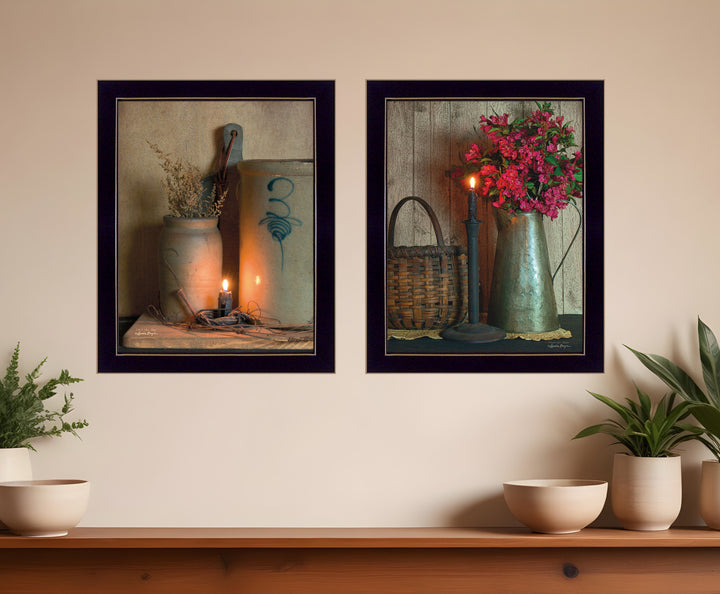 Set Of Two Country Candlelight Black Framed Print Wall Art