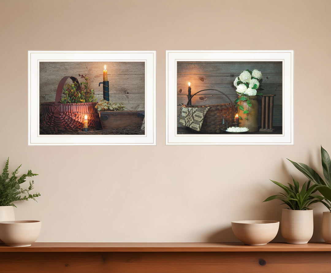 Set Of Two Country Candlelight 4 White Framed Print Wall Art