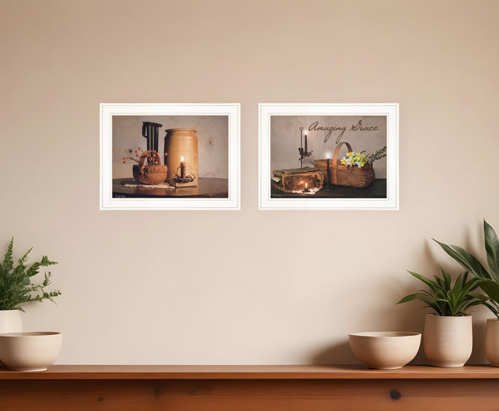 Set Of Two Amazing Grace 5 White Framed Print Kitchen Wall Art