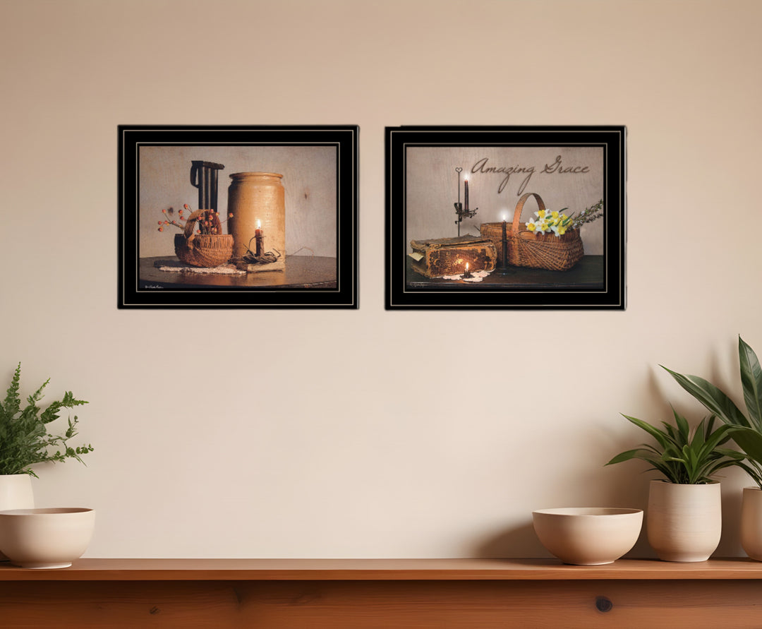 Set Of Two Amazing Grace 6 Black Framed Print Kitchen Wall Art