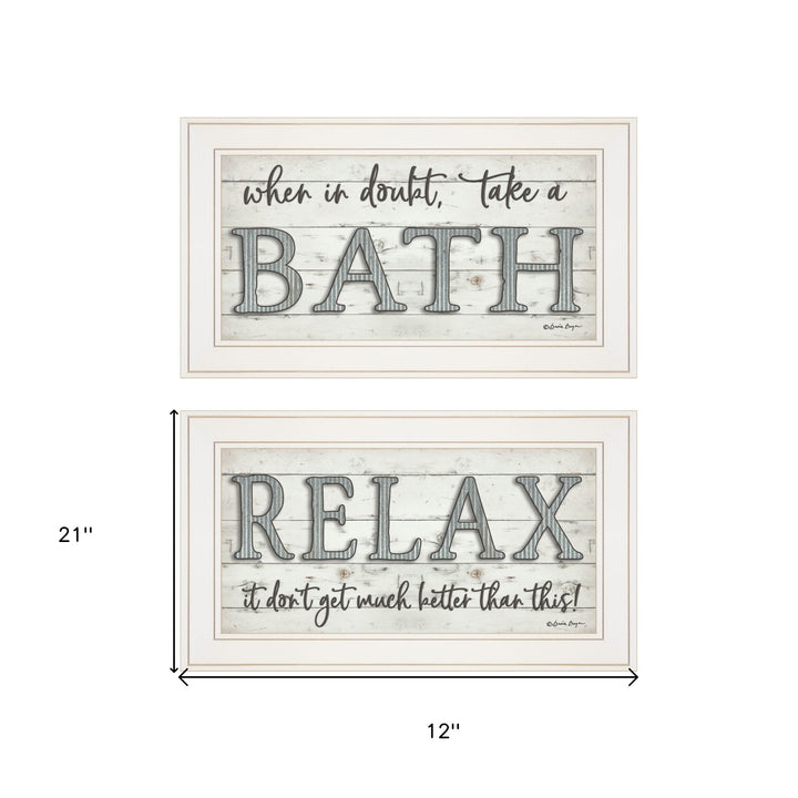 Set Of Two Bath Relax 1 White Framed Print Bathroom Wall Art