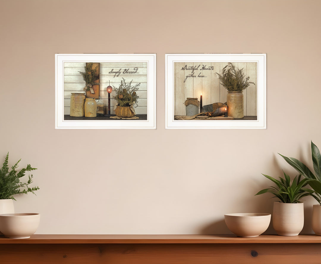 Set Of Two Blessed Gathering 1 White Framed Print Kitchen Wall Art