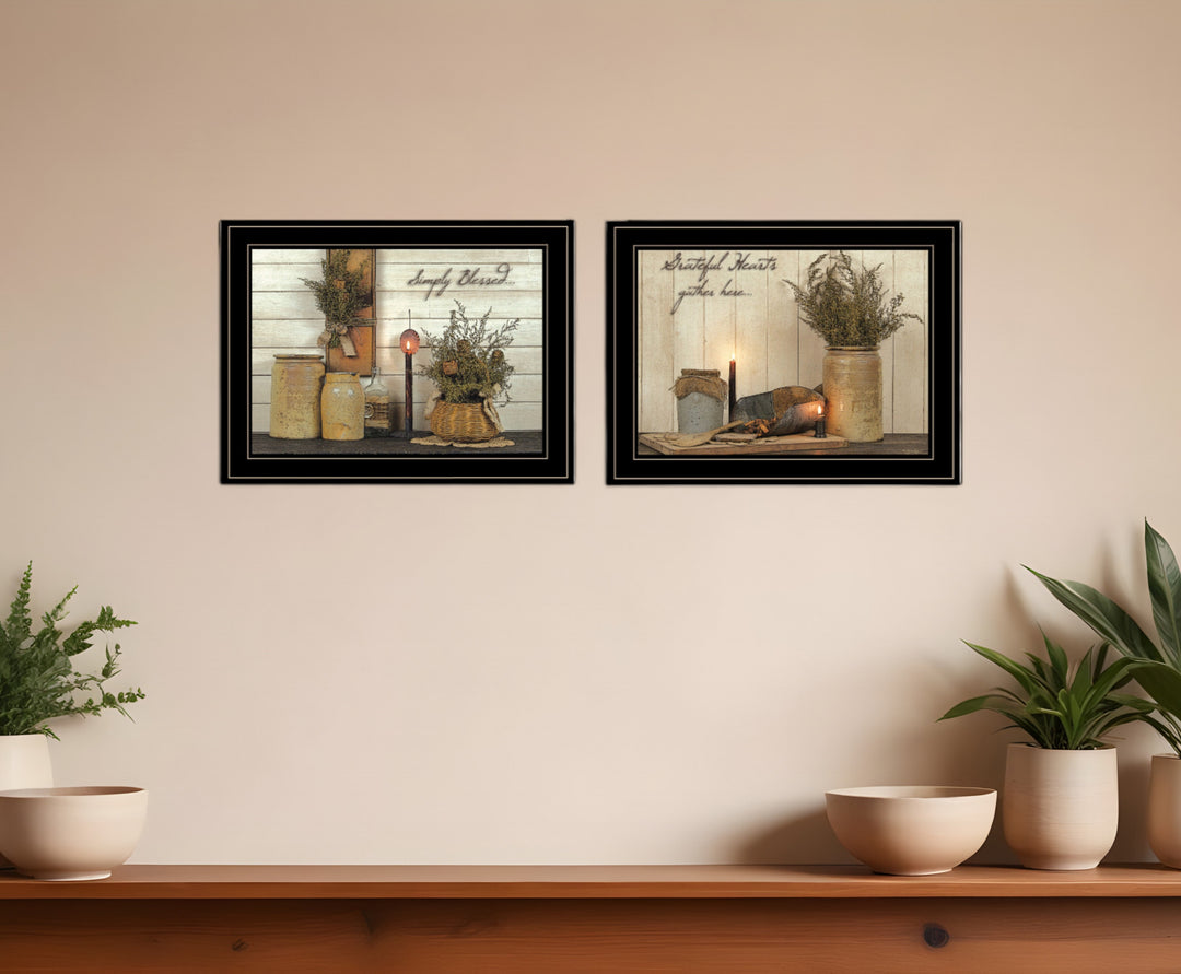 Set Of Two Blessed Gathering 2 Black Framed Print Kitchen Wall Art