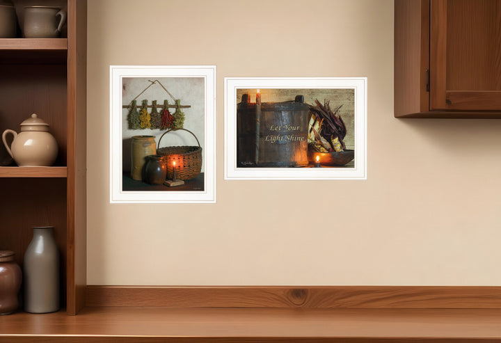 Set Of Two Let Your Light Shine 1 White Framed Print Wall Art