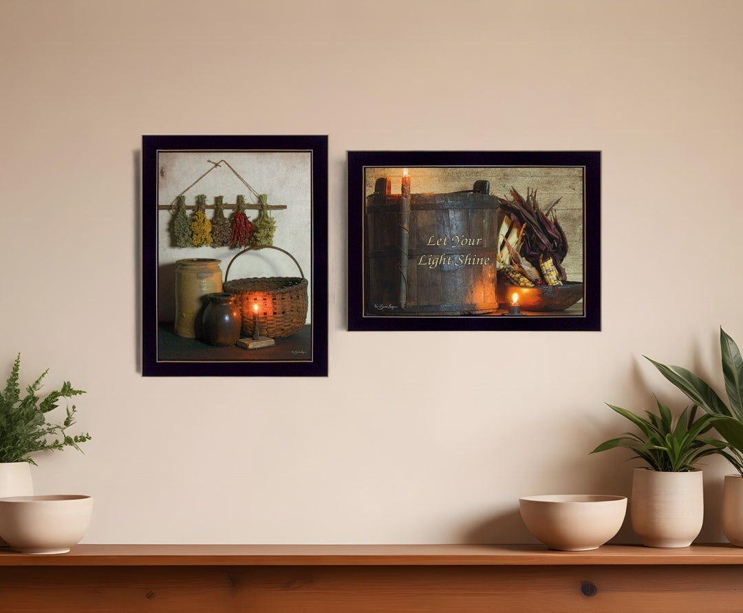 Set Of Two Let Your Light Shine 3 Black Framed Print Wall Art