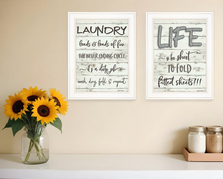 Set Of Two Loads of Fun 1 White Framed Print Bathroom Wall Art