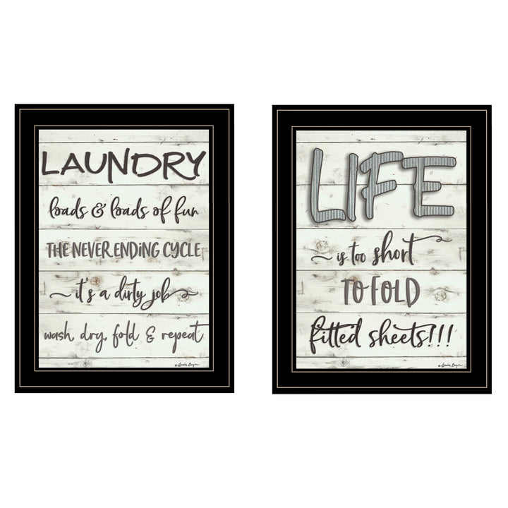 Set Of Two Loads of Fun 2 Black Framed Print Bathroom Wall Art