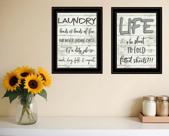 Set Of Two Loads of Fun 2 Black Framed Print Bathroom Wall Art