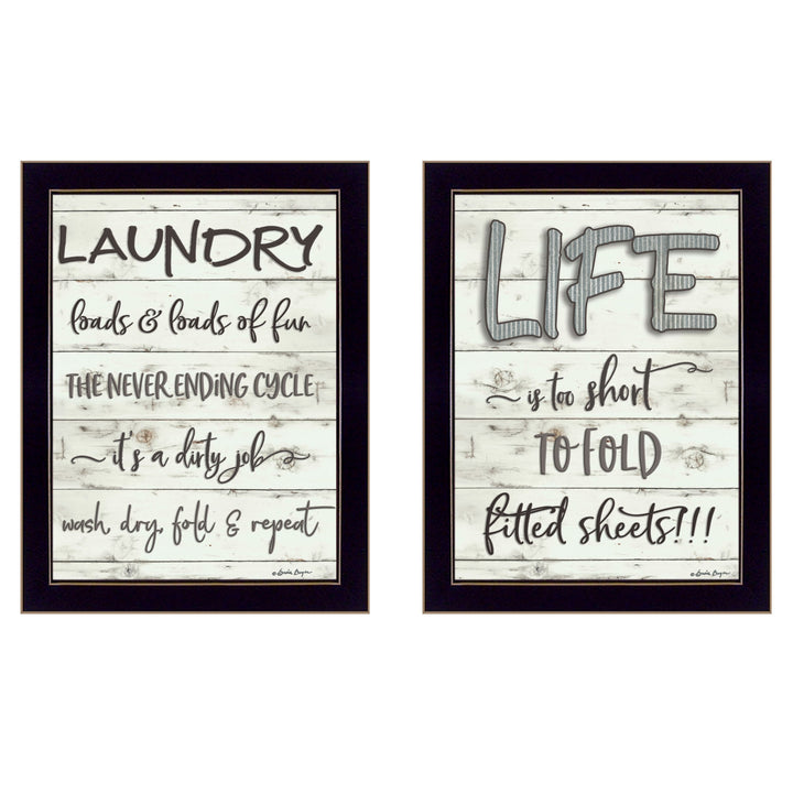 Set Of Two Loads of Fun 3 Black Framed Print Bathroom Wall Art