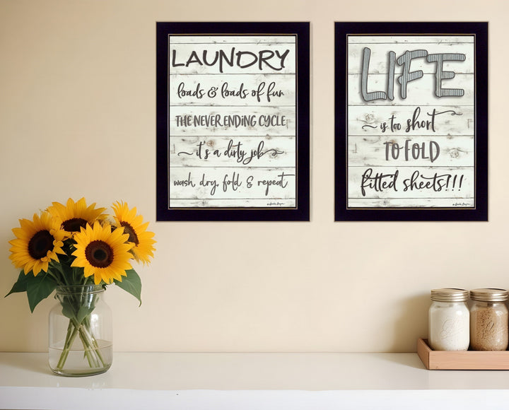 Set Of Two Loads of Fun 3 Black Framed Print Bathroom Wall Art