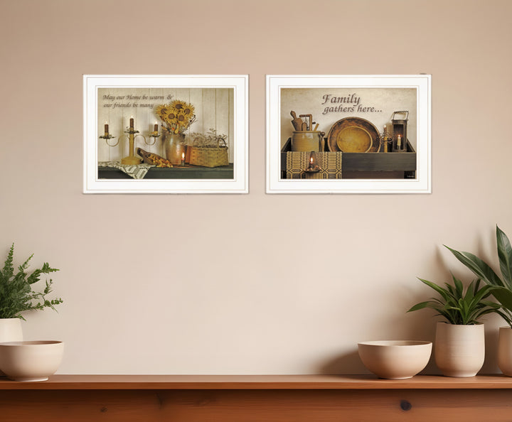 Set Of Two May Our Hearts Be warm 1 White Framed Print Kitchen Wall Art