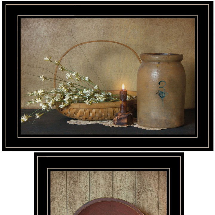 Set Of Two Candle Light and Flowers 2 Black Framed Print Wall Art