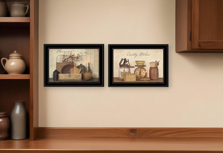 Set Of Two Candlelight and Flowers 2 Black Framed Print Wall Art