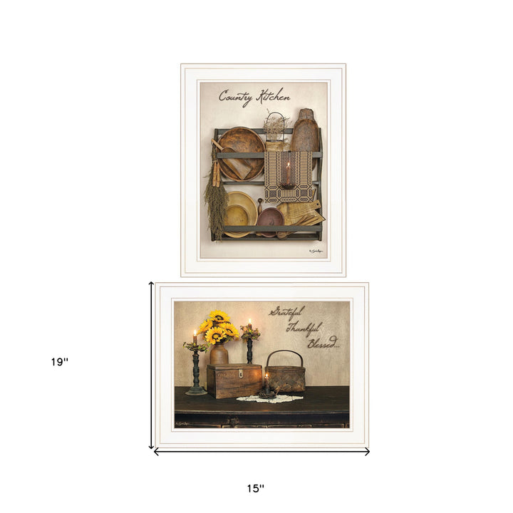 Set Of Two Grateful and Blessed White Framed Print Kitchen Wall Art