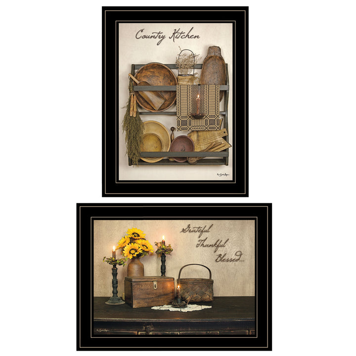 Set Of Two Grateful and Blessed Black Framed Print Kitchen Wall Art